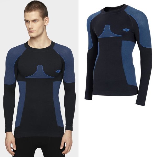 4F - nahtloses Thermoshirt - Herren Sport Longshirt - schwarz blau