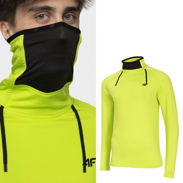 4F - Herren Funktions Langarmshirt mit Gesichtsschutz - limonengrün