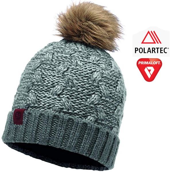 Buff Primaloft Mütze Hat Wintermütze dicke Wollmütze mit Bommel, grau