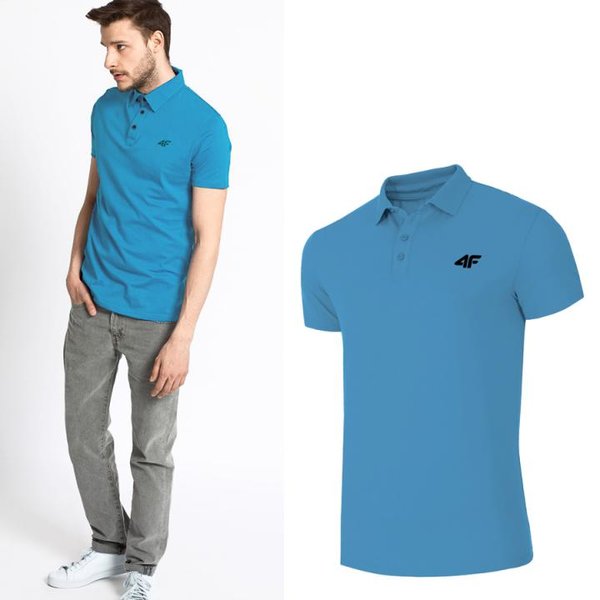 4F - Baumwoll Poloshirt - Herren Polo-Shirt - blau