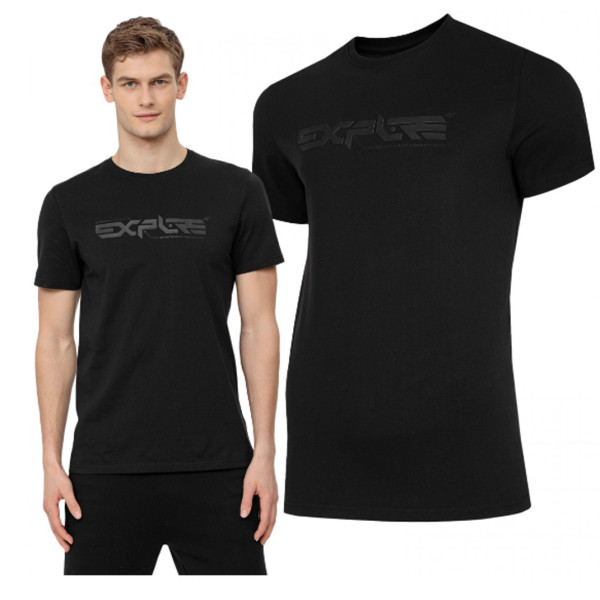 4F - Herren T-Shirt Baumwolle mit Print, schwarz