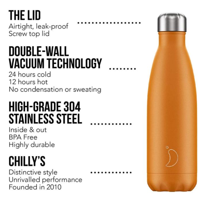 Doppelte Vakuumwand ohne leckage Hält kalte Getränke für mehr als 24 Stunden Wiederverwendbare Wasserflasche Chilly's Flaschen heiße Getränke für 12 Stunden Edelstahl ohne BPA Wasserdicht