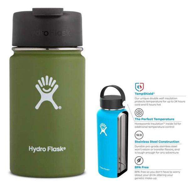 Hydro Flask Unisex – kleine Erwachsene Wide Mouth Trinkflasche Thermoskanne, olive 354ml