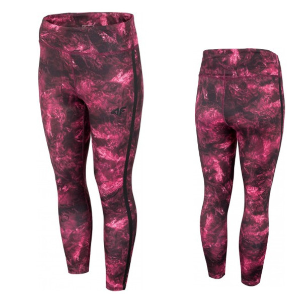 4F - Damen Sport Leggings Sporthose mit Schlüsselfach, schwarz rosa