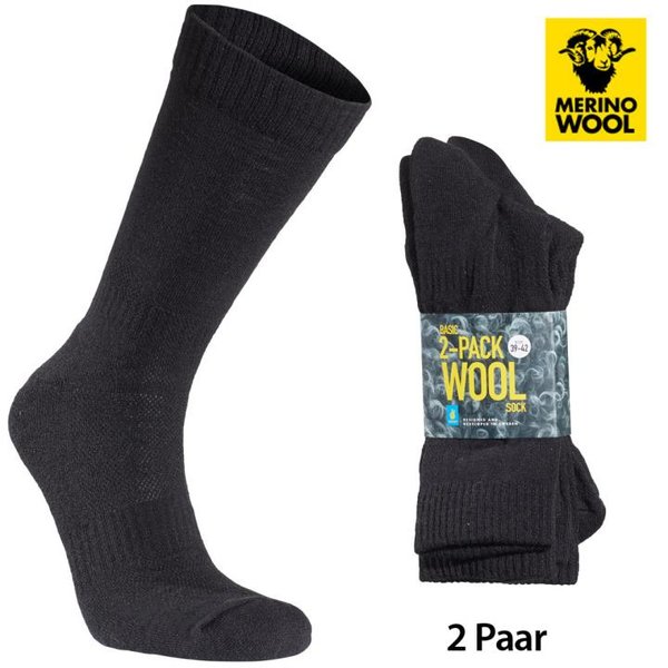 SEGER - 2er Pack Merino Wollsocken Socken - schwarz