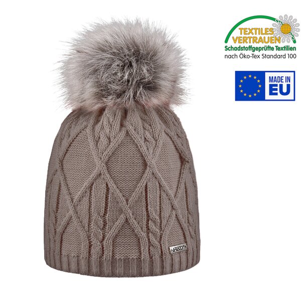 Areco - warme Damen Wintermütze mit Kunstfellbommel und Innenfleece