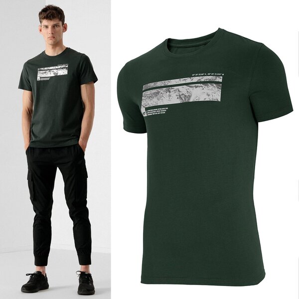 4F - Herren T-Shirt Baumwolle mit Print - grün