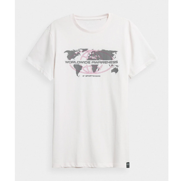 4F - Herren T-Shirt Bio Baumwolle mit Print world, weiß