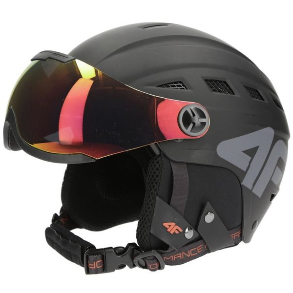 4F - Visier Hardshell Ski/Snowboardhelm - Winter Skihelm mit integrierter Skibrille, schwarz
