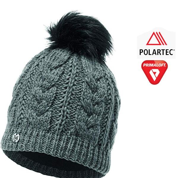 Buff Primaloft Mütze Hat Wintermütze dicke Wollmütze mit Bommel, grau