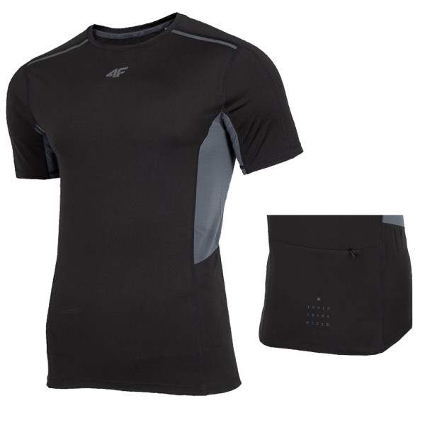 4F RUNNING - Herren Sport T-Shirt mit Reißverschluss, grau schwarz