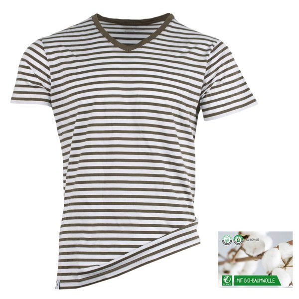 NIKIN - TreeShirt V-Neck Stripe Herren T-Shirt Bio-Baumwolle, olive
