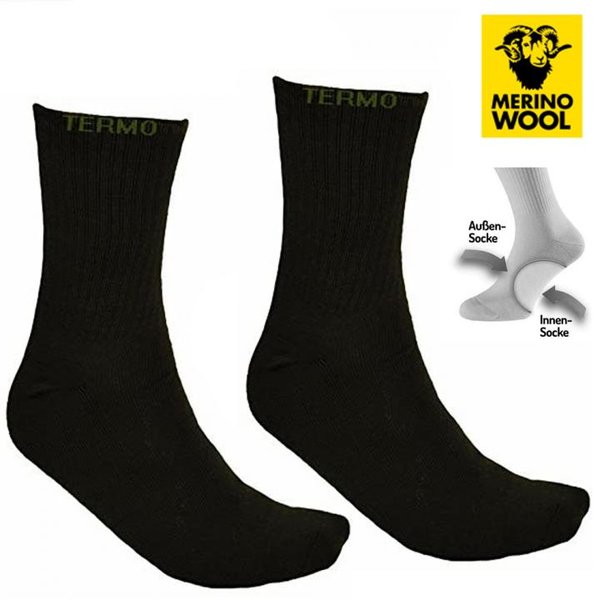 Termo - Merino Doppelsocken "Sock-in-Sock" Outdoor, schwarz