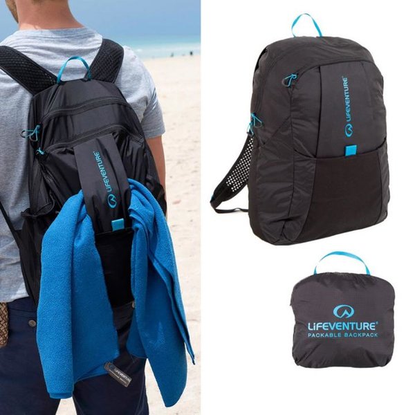 Lifeventure - Packable Backpack - 25L Rucksack, klein verpackbar - schwarz