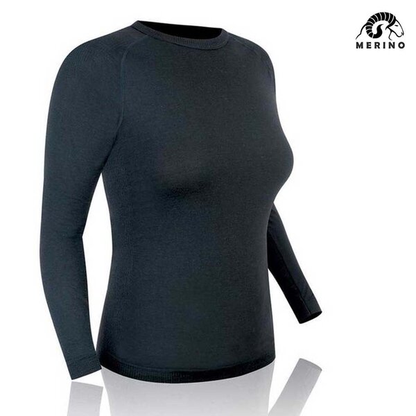F-Lite - Merino Code Longshirt - Damen Langarmshirt Wolle, schwarz